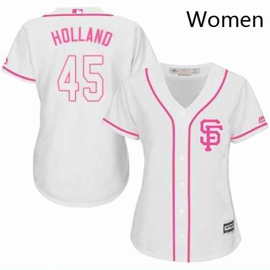 Womens Majestic San Francisco Giants 45 Derek Holland Authentic White Fashion Cool Base MLB Jersey